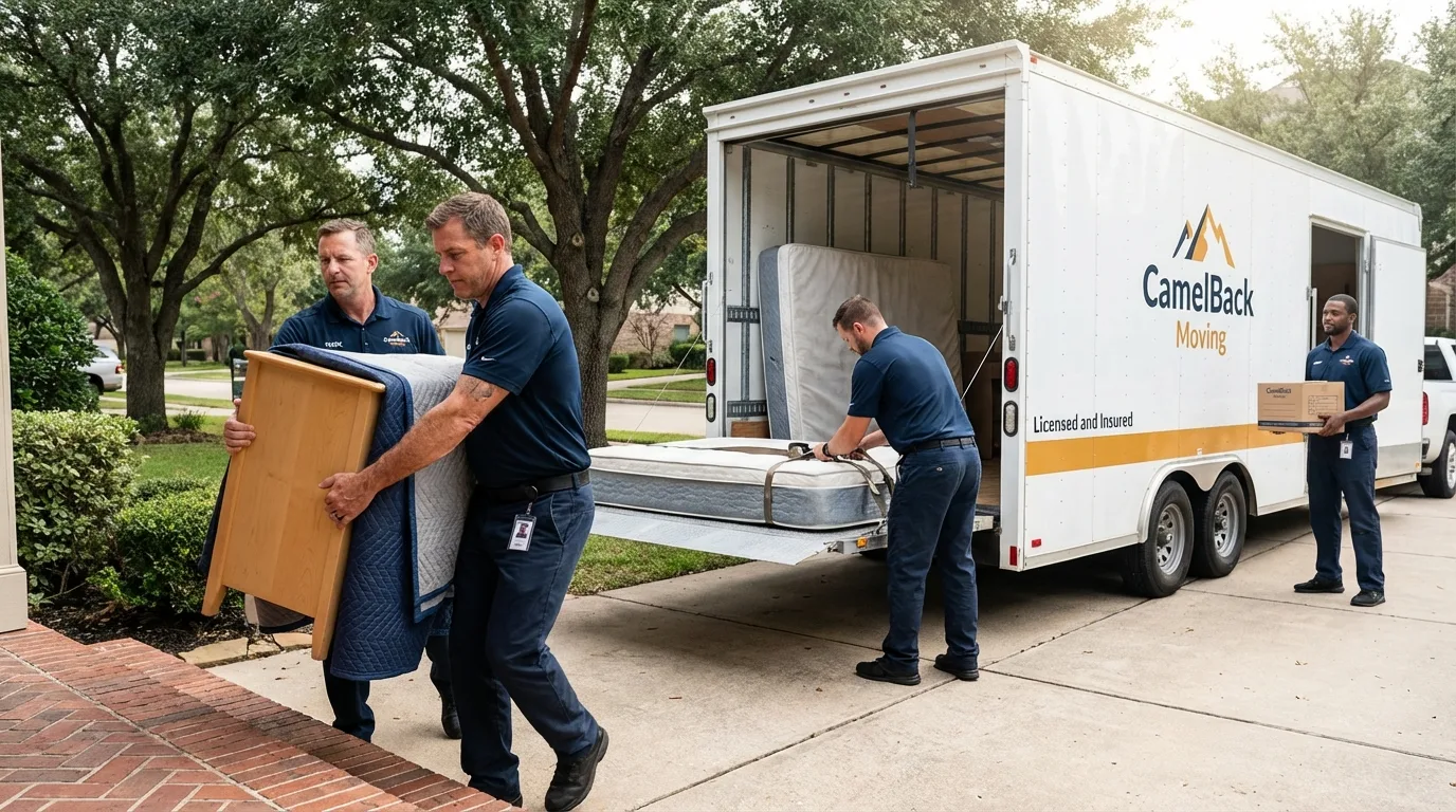 Crew loading residential truck for cross-state move from Conover, NC