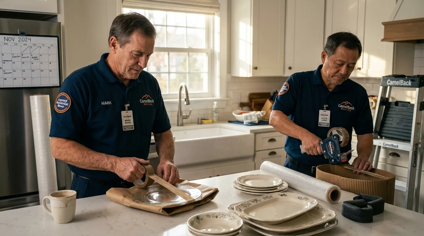 Professional crew packing kitchen dishware in Conover, NC